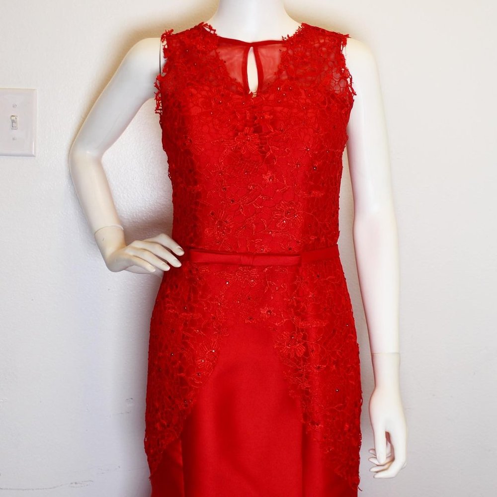 FASHION CLOTHING #41523 Red Lace Sleeveless Formal Dress (Size 4)